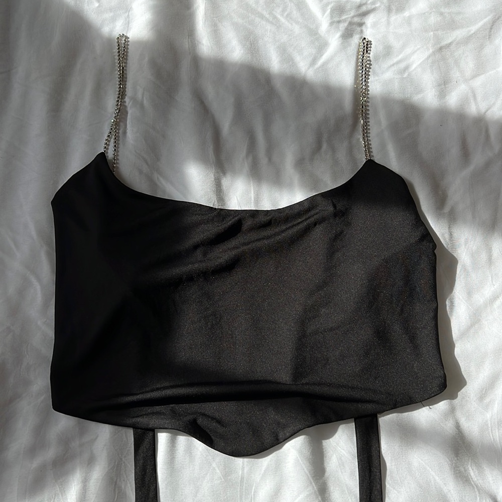 Black Crop Top with Tie Back